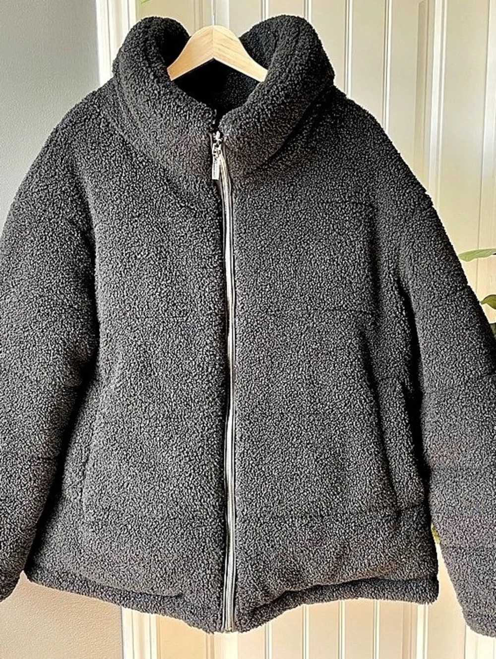 Laundry by Shelli Segal Reversible Sherpa Puffer Jacket Coat Black Women XL